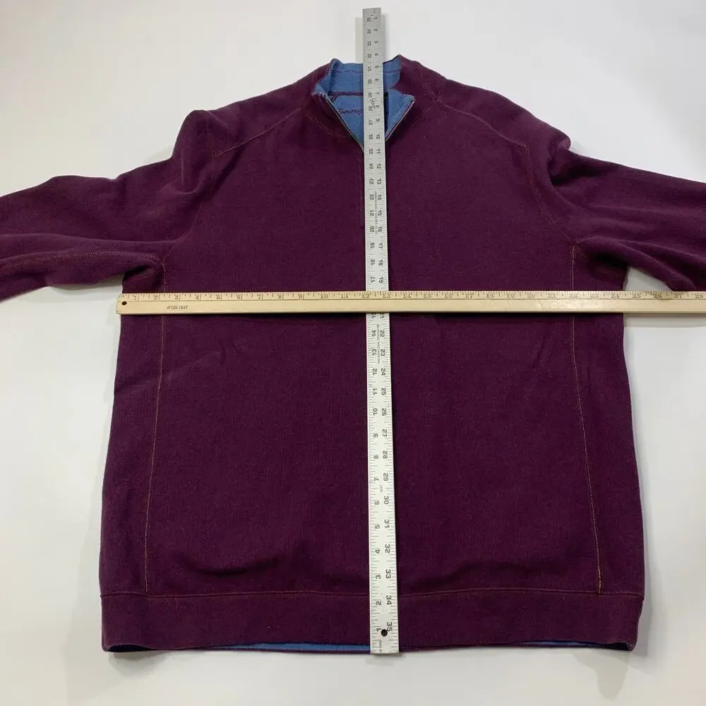 Tommy Bahama Sweater Mens XL Purple Blue Reversible Half Zip Knit Pullover